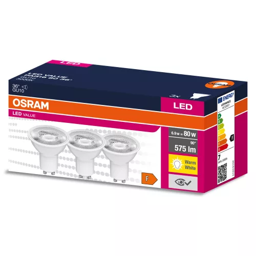 3PAK LED izzó GU10 6.9W = 80W 575lm 3000K meleg 36° OSRAM érték