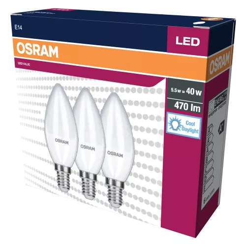 3dbLED izzó E14 B35 4.9W = 40W 470lm 6500K Hideg 200° OSRAM érték