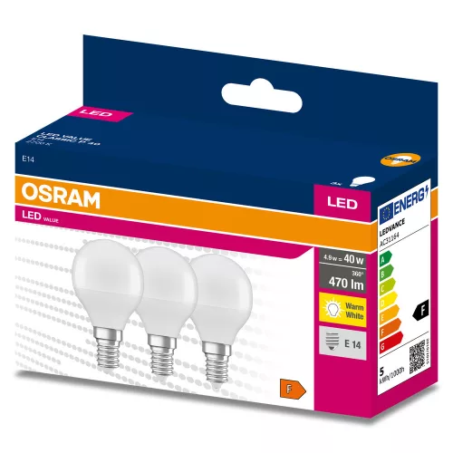 3db LED izzó Gömb E14 P45 4.9W = 40W 470lm 2700K  200° OSRAM