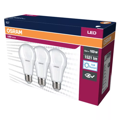 3PAK LED izzó E27 A60 13W = 100W 1521lm 6500K hideg 200° OSRAM érték