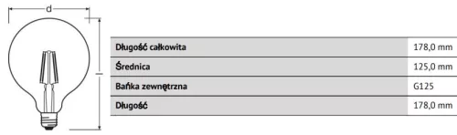E27 G125 LED izzó 7,5W = 55W 650lm 2500K szabályozható