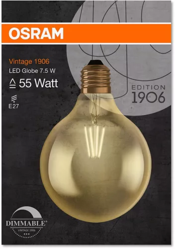 E27 G125 LED izzó 7,5W = 55W 650lm 2500K szabályozható