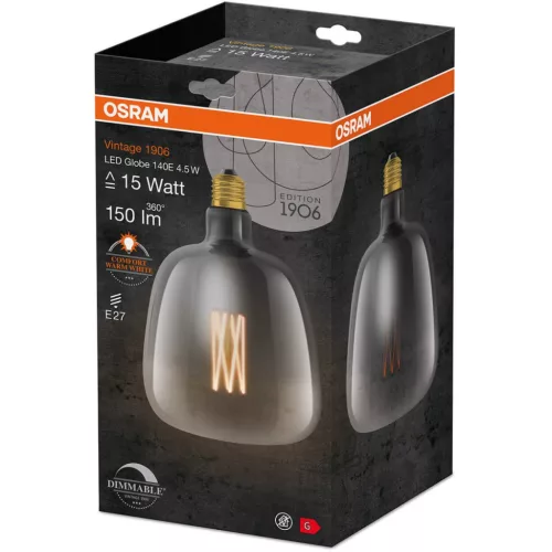 Dekoratív LED izzó E27 G140 4,5W = 15W 150lm 1600K  220°-os izzószál szabályozható