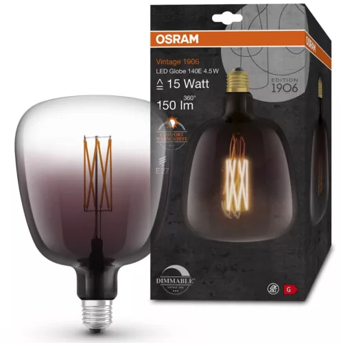 Dekoratív LED izzó E27 G140 4,5W = 15W 150lm 1600K  220°-os izzószál szabályozható