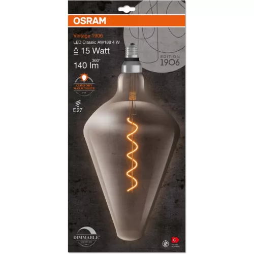 Dekoratív LED izzó E27 AW188 4W = 15W 140lm 1800K , 300°-os izzószálas, szabályozható OSRAM Vintage 1906