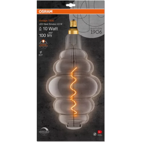 Dekoratív LED izzó E27 NEST 4,8W = 10W 100lm 1800K  320°-os izzószál szabályozható