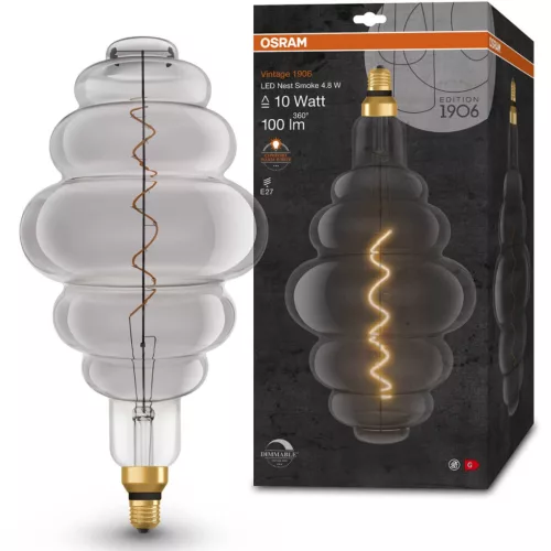 Dekoratív LED izzó E27 NEST 4,8W = 10W 100lm 1800K  320°-os izzószál szabályozható