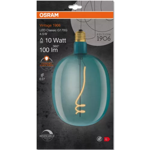 E27 BALLON LED dekoratív izzó 4,5W = 10W 100lm 1600K meleg 320°-os izzószál szabályozható OSRAM Vintage 1906