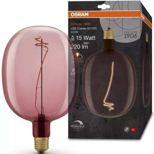 Dekoratív LED izzó E27 BALLON 4,5W = 15W 220lm 1600K meleg 320°-os izzószál szabályozható OSRAM Vintage 1906