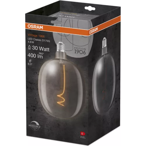 E27 BALLON LED dekoratív izzó 4.8W = 30W 400lm 2700K meleg 320° izzószál szabályozható OSRAM Vintage 1906