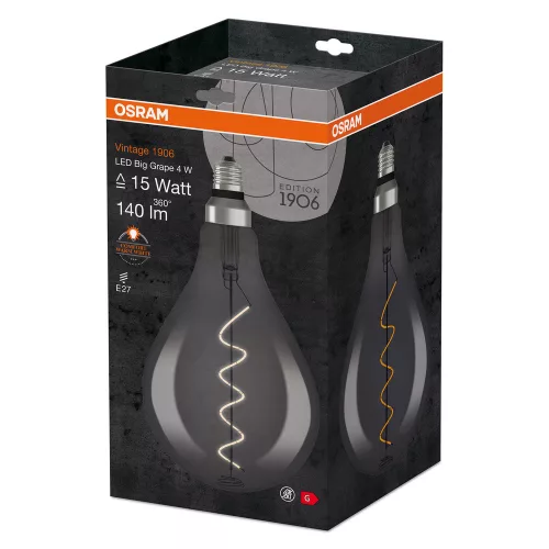 LED izzó E27 A60 4W = 15W 140lm 1800K 330°-os izzószál OSRAM Vintage 1906
