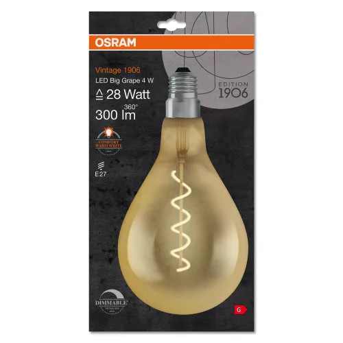 LED izzó E27 A60 4W = 28W 300lm 2000K 300° OSRAM Vintage 1906 izzószál szabályozható
