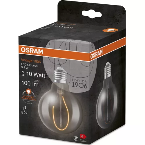 Dekoratív LED izzó E27 G95 3,4W = 10W 100lm 1800K meleg 320°-os izzószálas fényerőszabályzó OSRAM Vintage 1906
