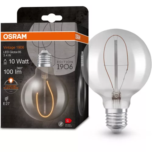 Dekoratív LED izzó E27 G95 3,4W = 10W 100lm 1800K meleg 320°-os izzószálas fényerőszabályzó OSRAM Vintage 1906