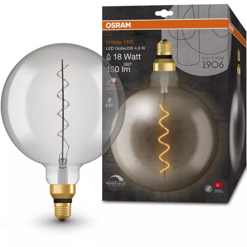 Dekoratív LED izzó E27 G200 4,8W = 16W 150lm 1800K meleg 320°-os izzószál szabályozható OSRAM Vintage 1906