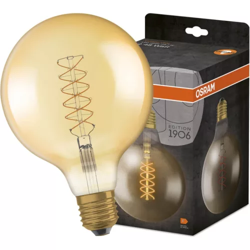 Dekoratív LED izzó E27 G125 4,8W = 37W 420lm 2200K Meleg 320°-os izzószál szabályozható OSRAM Vintage 1906
