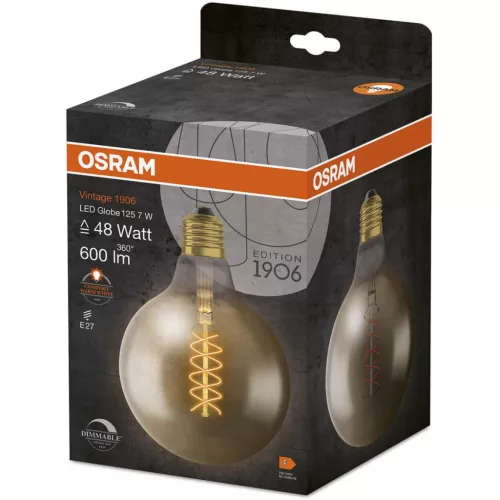 Dekoratív LED izzó E27 G125 7W = 48W 600lm 2200K  320°-os izzószálas fényerőszabályozható