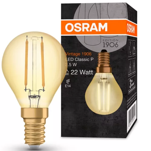 E14 P45 LED izzó 2.5W = 22W 220lm 2400K 360° OSRAM Vintage 1906