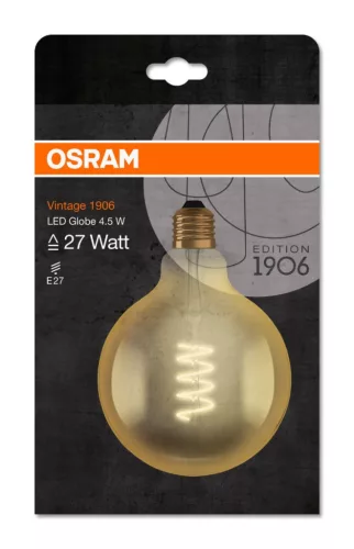LED izzó E27 G125 5W = 25W 250lm 2000K 300° OSRAM