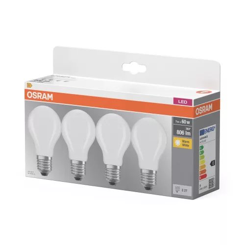 4x LED izzó A60 E27 6,5 W = 60 W 806 lm 2700 K Meleg Foglalás 300° Osram
