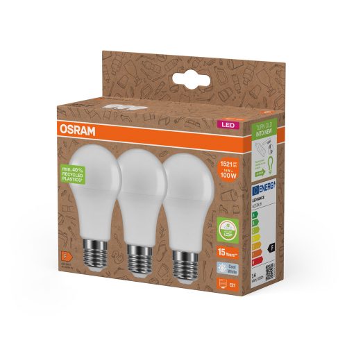 3x LED izzó A60 E27 14W = 100W 1521lm 4000K semleges 200° Osram PCR LÁMPÁK