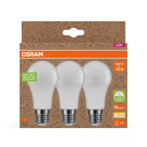 3x LED izzó A60 E27 14W = 100W 1521lm 2700K Meleg 200° Osram PCR LÁMPÁK