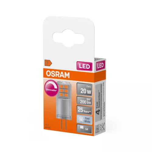 LED kapszulaizzó G4 2W = 20W 200lm 4000K Semleges 12V 320° Szabályozható LED PIN Osram