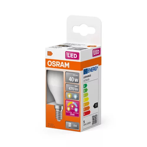LED izzó P47 gömb alakú E14 4.9W = 40W 470lm 2700-4000K CCT 200° Relax Active and Sleep CLASSIC Osram