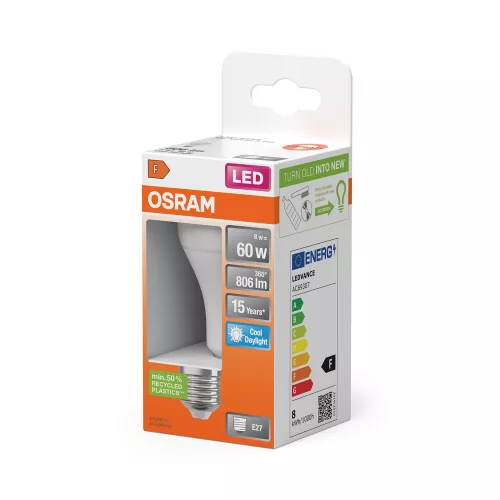 LED izzó A60 E27 8W = 60W 806lm 6500K Hideg 150° Retrofit Filament CLASSIC Osram