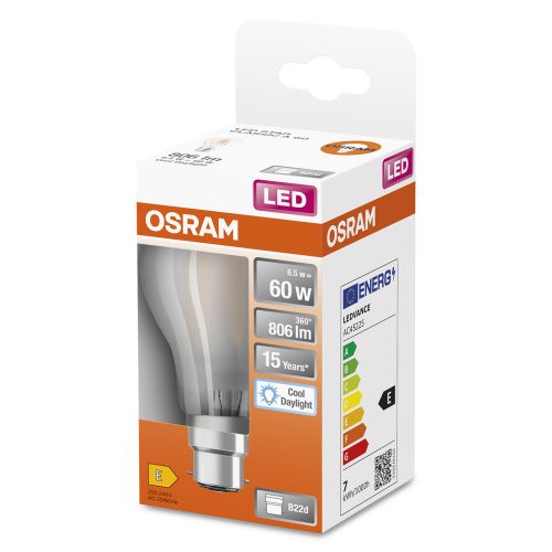 LED izzó A60 B22d 6.5W = 60W 806lm 6500K Hideg 300° Retrofit CLASSIC Filament Osram