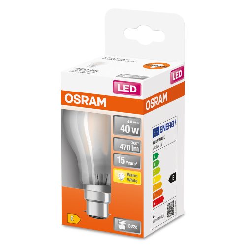 LED izzó A60 B22d 4W = 40W 470lm 2700K Meleg 300° Izzószálas Retrofit CLASSIC Osram
