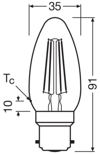 LED izzó B35 gyertya B22d 4W = 40W 470lm Semleges 4000K 300° Retrofit Filament CLASSIC Osram