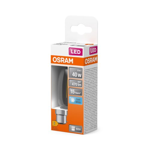 LED izzó B35 gyertya B22d 4W = 40W 470lm Semleges 4000K 300° Retrofit Filament CLASSIC Osram