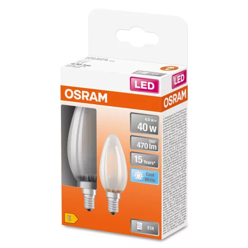2x LED izzó B35 gyertya E14 4W = 40W 4000K 470lm Semleges 300° Retrofit Filament CLASSIC Osram