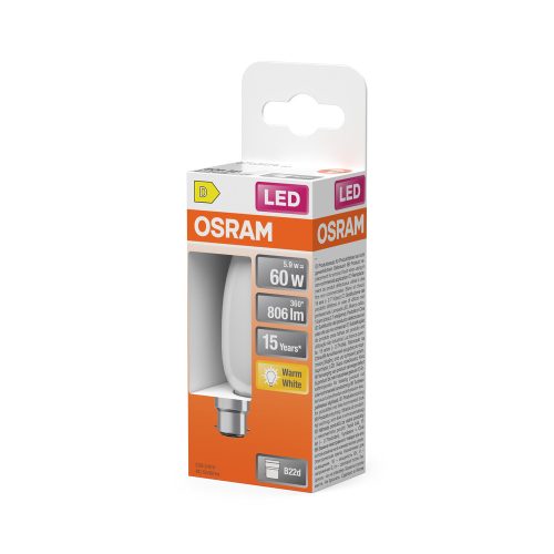 LED izzó B35 gyertya B22d 5.5W = 60W 806lm 2700K Meleg 300° Retrofit Filament CLASSIC Osram