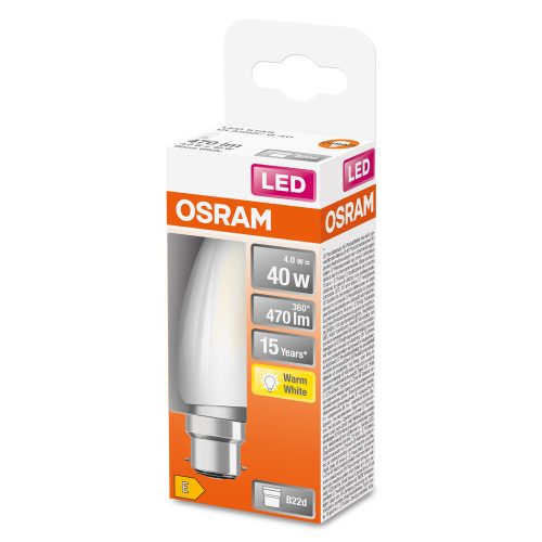 LED izzó B35 gyertya B22d 4W = 40W 470lm Meleg 2700K 300° Retrofit Filament CLASSIC Osram