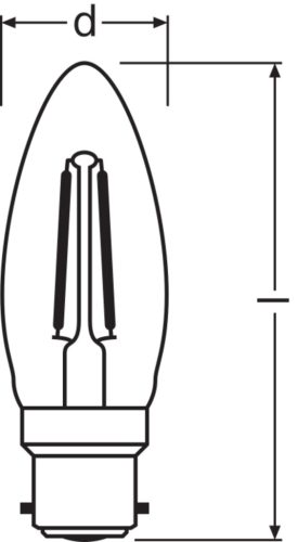 LED izzó B35 gyertya B22d 2.5W = 25W 250lm Meleg 2700K 300° Retrofit Filament CLASSIC Osram