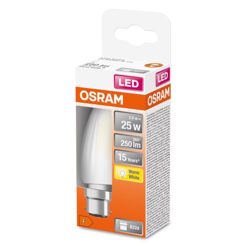 LED izzó B35 gyertya B22d 2.5W = 25W 250lm 2700K Meleg 300° Retrofit Filament CLASSIC Osram