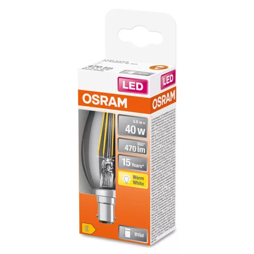 LED izzó B35 gyertya B15d 4W = 40W 470lm 2700K Meleg 300° Retrofit Filament CLASSIC Osram