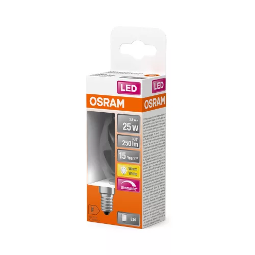 LED izzó BW35 gyertya E14 2.8W = 25W 250lm 2700K Meleg 300° Szabályozható Retrofit Filament CLASSIC Osram