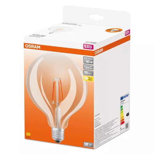 LED izzó G125 gömb alakú E27 4W = 40W 470lm 2700K Meleg 300° Retrofit Filament CLASSIC Osram