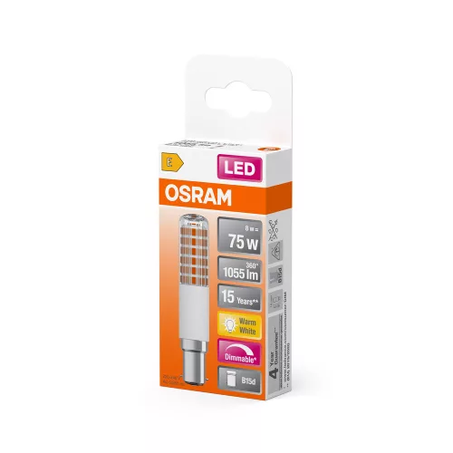 LED izzó T18 cső alakú B15d 8W = 75W 1055lm 2700K Meleg 320° Szabályozható SPECIAL Osram