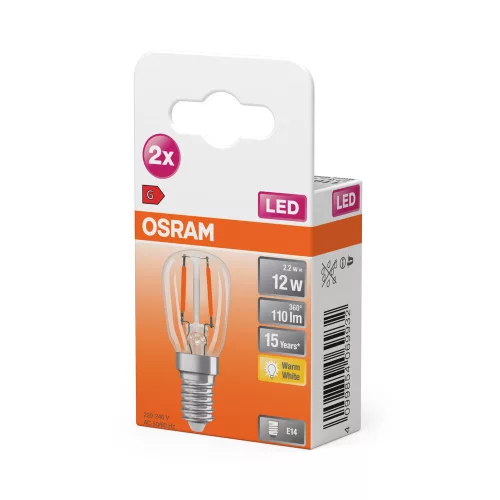 2x LED izzó T26 cső alakú E14 1.3W = 10W 110lm 2700K Meleg 300° SPECIAL Osram