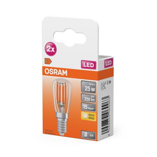 2x LED izzó T26 cső alakú E14 2.8W = 25W 250lm 2700K Meleg 300° SPECIAL Osram