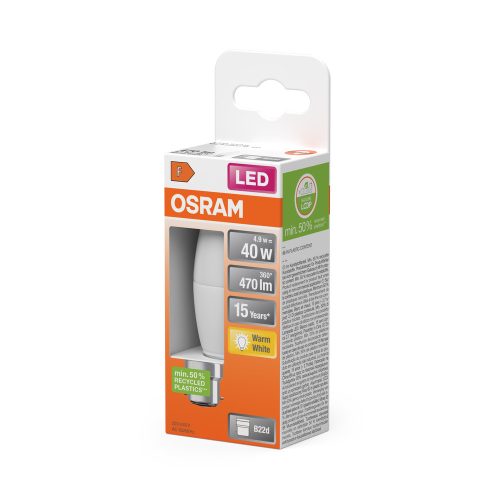 LED izzó B37 gyertya B22d 4.9W = 40W 470lm 2700K Meleg 200° STAR CLASSIC Osram