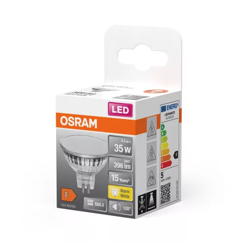 LED izzó MR16 reflektor GU5.3 4.3W = 35W 396lm 2700K Meleg 12V 120° STAR Osram
