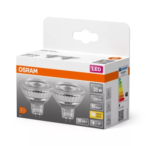 2x LED izzó MR16 reflektor GU5.3 3.8W = 35W 345lm 2700K Meleg 12V 36° STAR Osram
