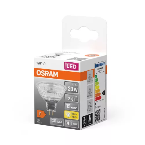 LED izzó MR16 reflektor GU5.3 2.1W = 20W 210lm 2700K Meleg 12V 120° STAR Osram