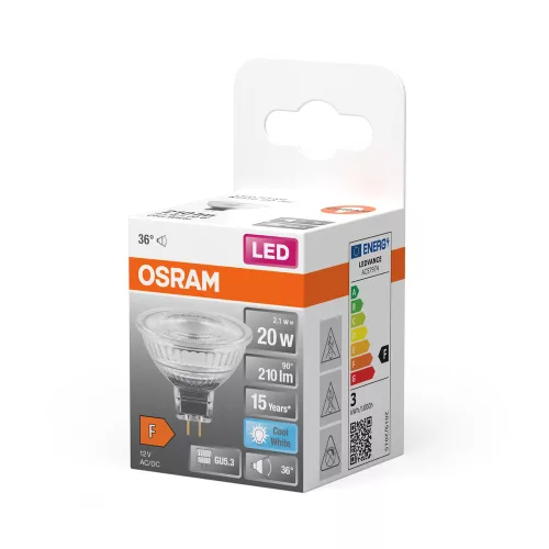 LED izzó MR16 reflektor GU5.3 2.1W = 20W 210lm 4000K semleges 12V 36° STAR Osram