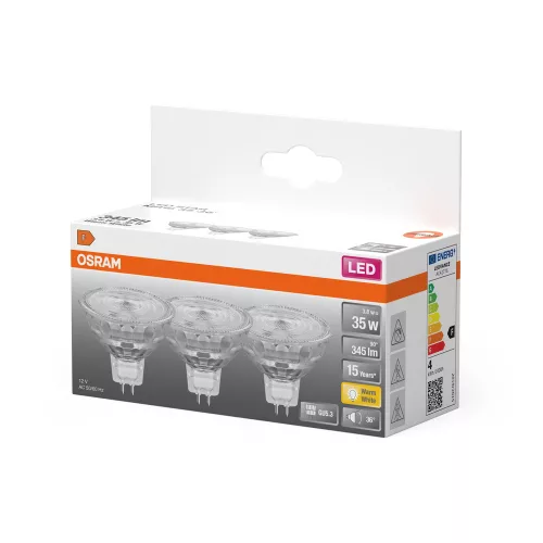 3x LED izzó MR16 reflektor GU5.3 3.8W = 35W 345lm 2700K Meleg 12V 36° STAR Osram